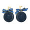 Ethnic Bowknot Round Plate Charm Dangle Earrings Braided Vintage Piercing Stud Earrings for Women - Navy Blue