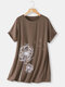 Женская повседневная футболка с коротким рукавом и круглым вырезом с принтом - Хаки