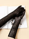 Women Polyester Cotton Solid Lace Spider Web Pattern Sunshade Breathable Long Full Finger Gloves - Black