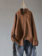 Solid Color Stand Collar Long Sleeve Knot Plus Size Shirt - Coffee