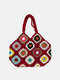 JOSEKO Women Plush Handmade Crochet Ethnic Mixed Floral Pattern Shoulder Bag Multifunctional Tote Bag - Wine Red