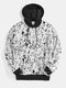 Mens Hand-Painted Element Print Casual Pullover Hoodie With Kangaroo Pocket - White