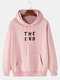 Mens 100% Cotton The End Letter Print Solid Color Daily Hoodie - Pink