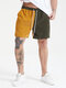 Plus Size Mens Two Tone Patchwork Corduroy Drawstring Fashion Shorts - Army Green