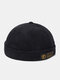 Men & Women Corduroy Adjustable Solid Letters Cloth Patch Retro Crimping Brimless Hat Beanie Landlord Cap Skull Cap - Black