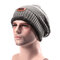 Male Knitted Slouch Beanie Hat Lining Plush Double Layers Winter Warm Ski Outdoor Cap - Dark Gray