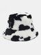 Women & Men Wool Soft Warm Casual All-match Cute Cow Pattern Bucket Hat - #01