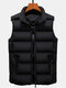 Mens Solid Zip Up Stand Collar Warm Padded Gilet Vests With Pocket - Black