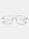 Unisex Metal Plastic Full Square Frame Double Bridge Anti-blue Light Eye Protection Flat Glasses - Silver