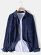 Mens Solid Color Corduroy Double Pockets Casual Lapel Shirts - Navy