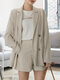 Solid Long Sleeve Button Front Pocket Two Pieces Suit - Apricot