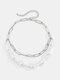 Brief Broguo Cross Chain Pearl beaded Iron Double-layer Necklace - Silver