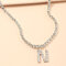 Trendy Classic 26 English Alphabet Necklace Silver Alloy Diamond Mount Initial Alphabet Necklace Jewelry - 14