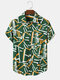 Mens All Over Abstract Line Print Holiday Short Sleeve Shirts - Green