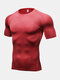 Mens Pattern Breathable Quick Dry Elasticity Short Sleeve Sporty T-Shirt - Red