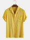 قميص كاجوال للرجال من القطن 100٪ مخطط بجيب الصدر - الأصفر