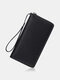Women's RFID Blocking Leather Zip Around Wallet Large Phone Holder Clutch Travel Purse Wristlet - Black