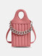 Women Faux Leather Lattice Pattern Chain Large Capacity Crossbody Shoulder Bag - Pink
