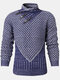 Mens Patchwork High Neck Slim Fit Designer Long Sleeve Sweater - Blue
