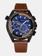Vintage Men Watch Three-dimensional Dial Leather Band Waterproof Quartz Watch - #1 Blue Dial Brown Band