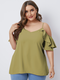 Solid Color Off Shoulder Ruffle Sleeve Plus Size Blouse for Women - Green