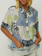 Multi-color Floral Print Short Sleeve Shirt For Women - Blue