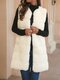Faux Fur Solid Color Sleeveless Vest Jacket For Women - Beige