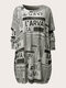 Plus Size Vintage Newspaper Pattern O-Neck Long Sleeve Sweater - Gray