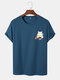 Mens Cartoon Cat Japanese Print Crew Neck Short Sleeve T-Shirts - Blue
