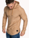 Mens Irregular Hem Hooded Striped Fold Raglan Sleeve O-neck Solid Color Casual Sweatshirt - Khaki