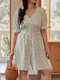Plus Size Button Design Calico Print Dress - White