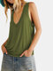 Solid Sleeveless V-neck Casual Tank Top For Women - Army Green