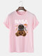 Mens NASA Space Bear Print O-Neck Casual Loose Short Sleeve T-Shirt - Pink