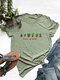 Cartoon Short Sleeve Crew Neck Casual T-shirt For Women - Army Green