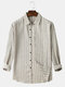 Mens Plain Striped Lapel Collar Casual Simple Thin Long Sleeve Shirts - Light Grey