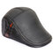 Mens High Quality Genuine Cowhide Lace-up Beret Caps Casual Warm Windproof Forword Hats - Black