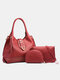 Womens Brown Tassel Rivet PU Leather Purses Satchel Handbags Shoulder Tote Bag Crossbody 3 PCS Purse Set - Wine Red