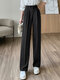 Solid Pocket Straight Leg Tailored Pants For Women - Black
