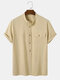 Mens Half Button Flap Pocket Cotton Short Sleeve Henley Shirts - Khaki
