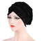Womens Breathable Comfortable Pearl Velvet Hat Casual Elastic Beanie Hats Muslim Pile Heap Cap - Black