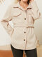 Solid Button Lapel Long Sleeve Casual Shacket Jacket With Belt - Apricot