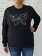 Plus Size Loose Butterfly Print O-neck Casual Sweatshirt - Black