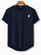 Mens Flash Pattern Short Sleeve Sporty Curved Hem T-Shirt - Navy