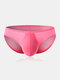 Mens Sexy Underwear Ice Silk Thin Transparent Cool Breathable Seamless Solid Color Briefs - Pink