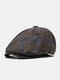 Men Woolen Cloth Blended Vintage Lattice Elastic Adjustable Warmth British Forward Hat Beret Flat Cap - Coffee