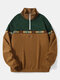 Mens Ethnic Lined Embroidered Half Zipper Stand Collar Sweatshirts - Brown