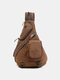 Men Genuine Leather And Canvas Travel Outdoor Carrying Bag Multi-pocket Crossbody Bag Chest Bag Sling Bag - Coffee