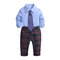 3Pcs Boys Formal Sets Tops + Long Pants + Tie For 1Y-9Y - Blue & Red
