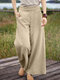 Women Solid Color Cotton Casual Wide Leg Pants - Apricot