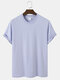 Mens Cotton Solid Color Crew Neck Plain Casual Short Sleeve T-Shirts - Purple